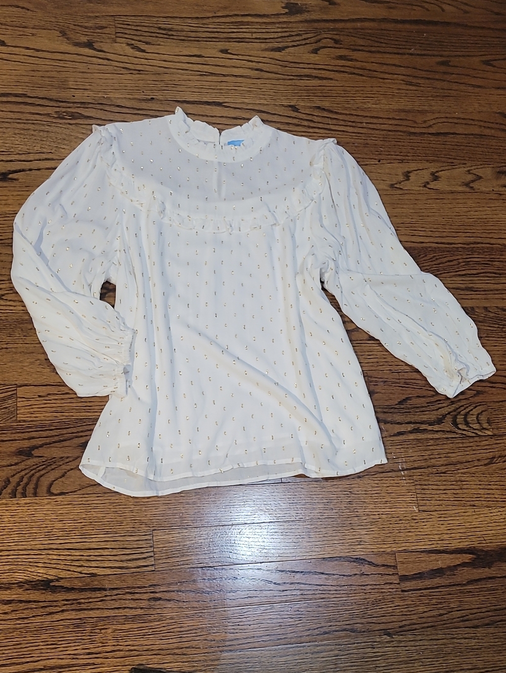 Draper James Ivory Blouse with Gold Dot Accents
